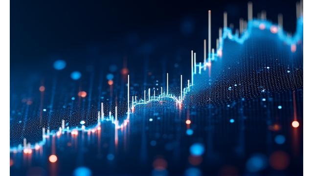 Abstract representation of algorithmic trading, with glowing lines representing data flow and rapid transactions on a dark background.