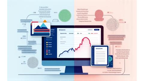 Digital interface depicting natural language processing analyzing news feeds for market sentiment, alongside a simplified robo-advisor dashboard.