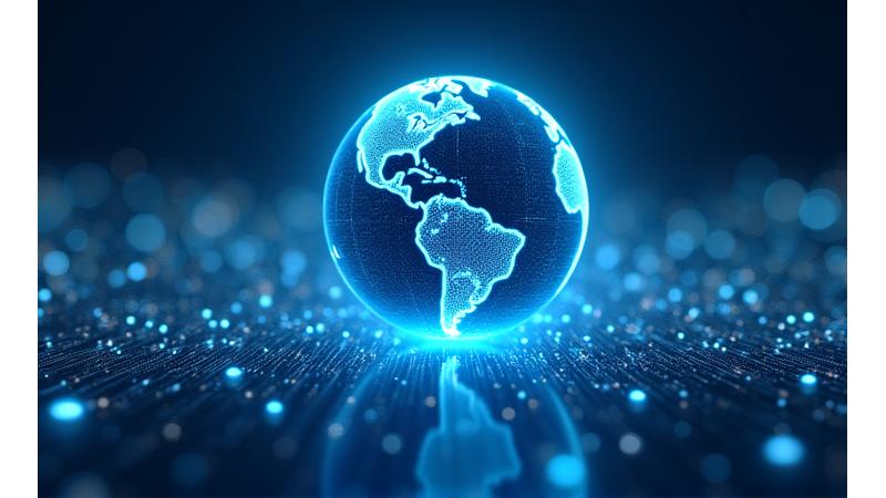 A globe overlayed with financial data, charts, and international trade routes, representing a global economic forecast. The image should convey interconnectedness and future projection.