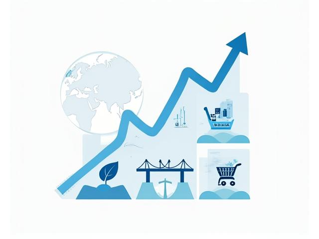 Visual representation of various economic sectors with growth arrows, including technology, infrastructure, consumer goods, and resources in an emerging market context.