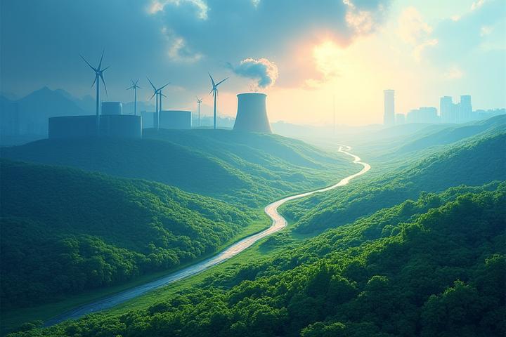 Stylized visual of a globe with energy transition symbols (wind turbines, solar panels) and financial data overlays, emphasizing climate investing.