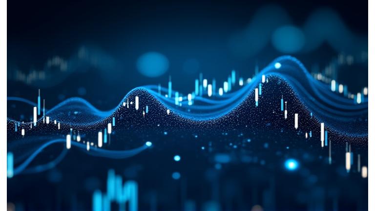 Stylized abstract representation of AI and machine learning in finance, with glowing neural networks overlaying financial charts.
