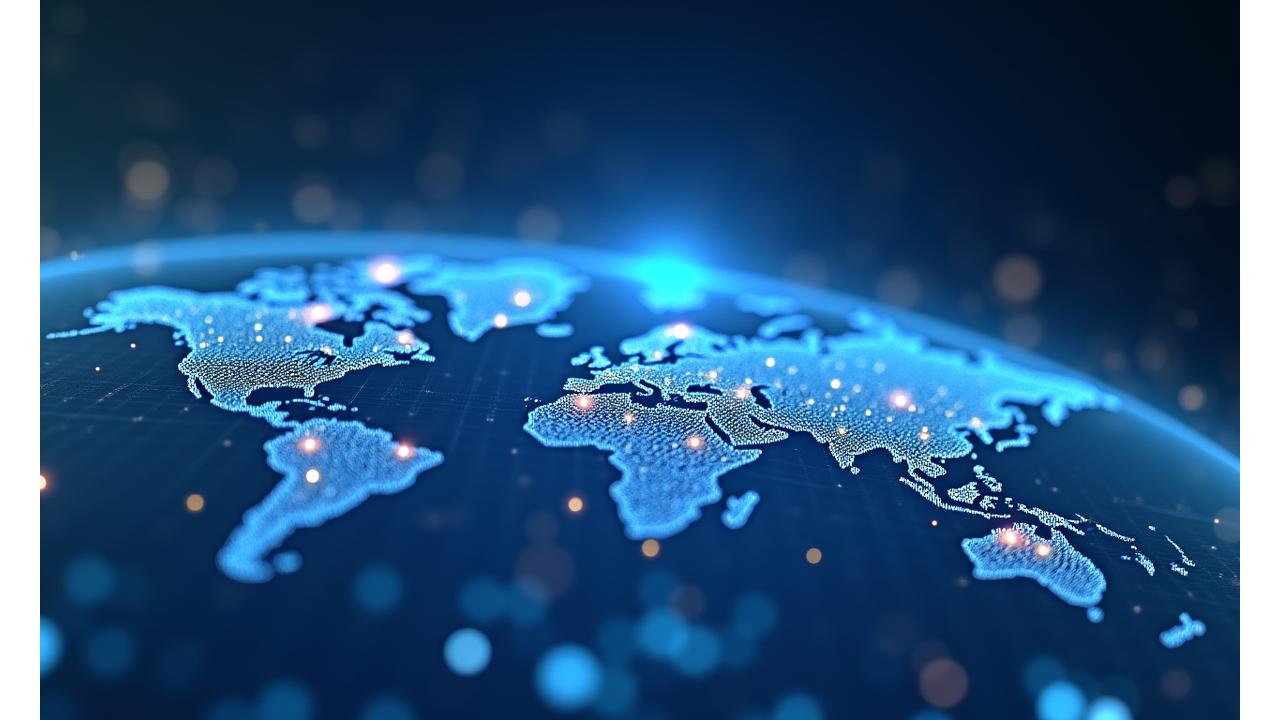 Financial charts and data representing different global regions like North America, Europe, Asia-Pacific
