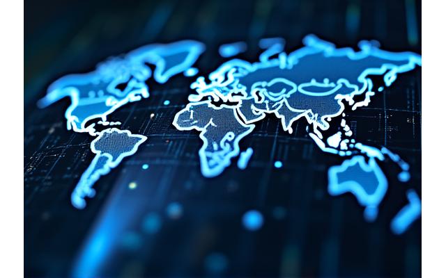 A world map overlaid with glowing financial charts and lines connecting global cities, symbolizing comprehensive global market coverage.