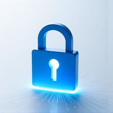 Stylized icon of a digital lock over abstract data streams, symbolizing intellectual property protection